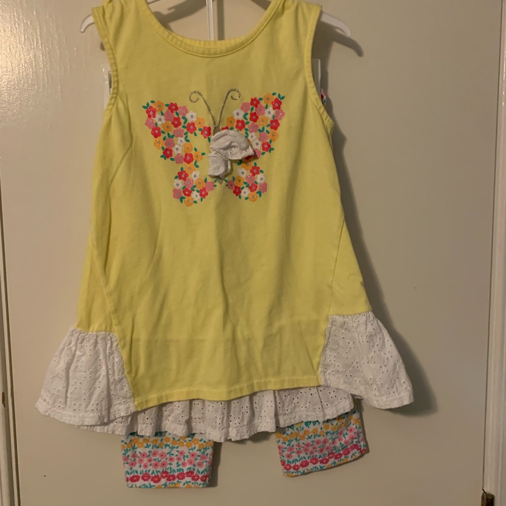 Kids Headquarters Yellow Butterfly Tank Top with Eyelet Ruffle